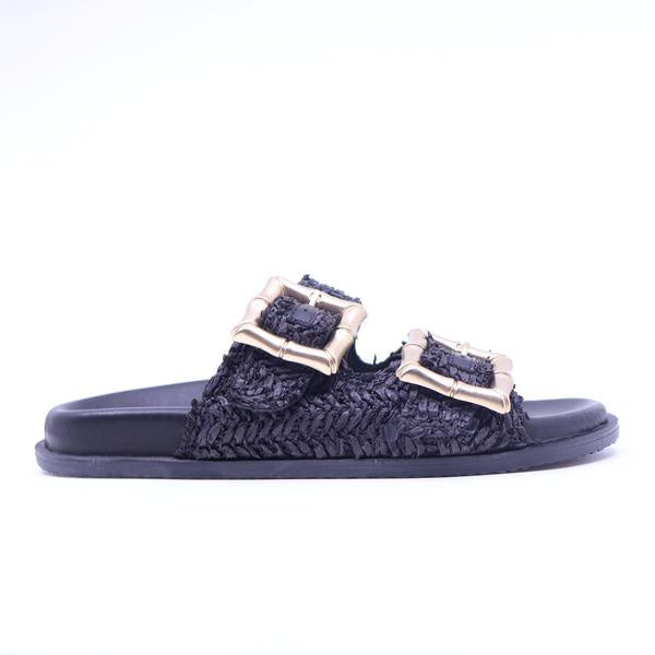 Luna Sole Ease Black Raffia Slide