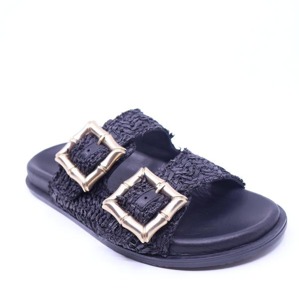 Luna Sole Ease Black Raffia Slide